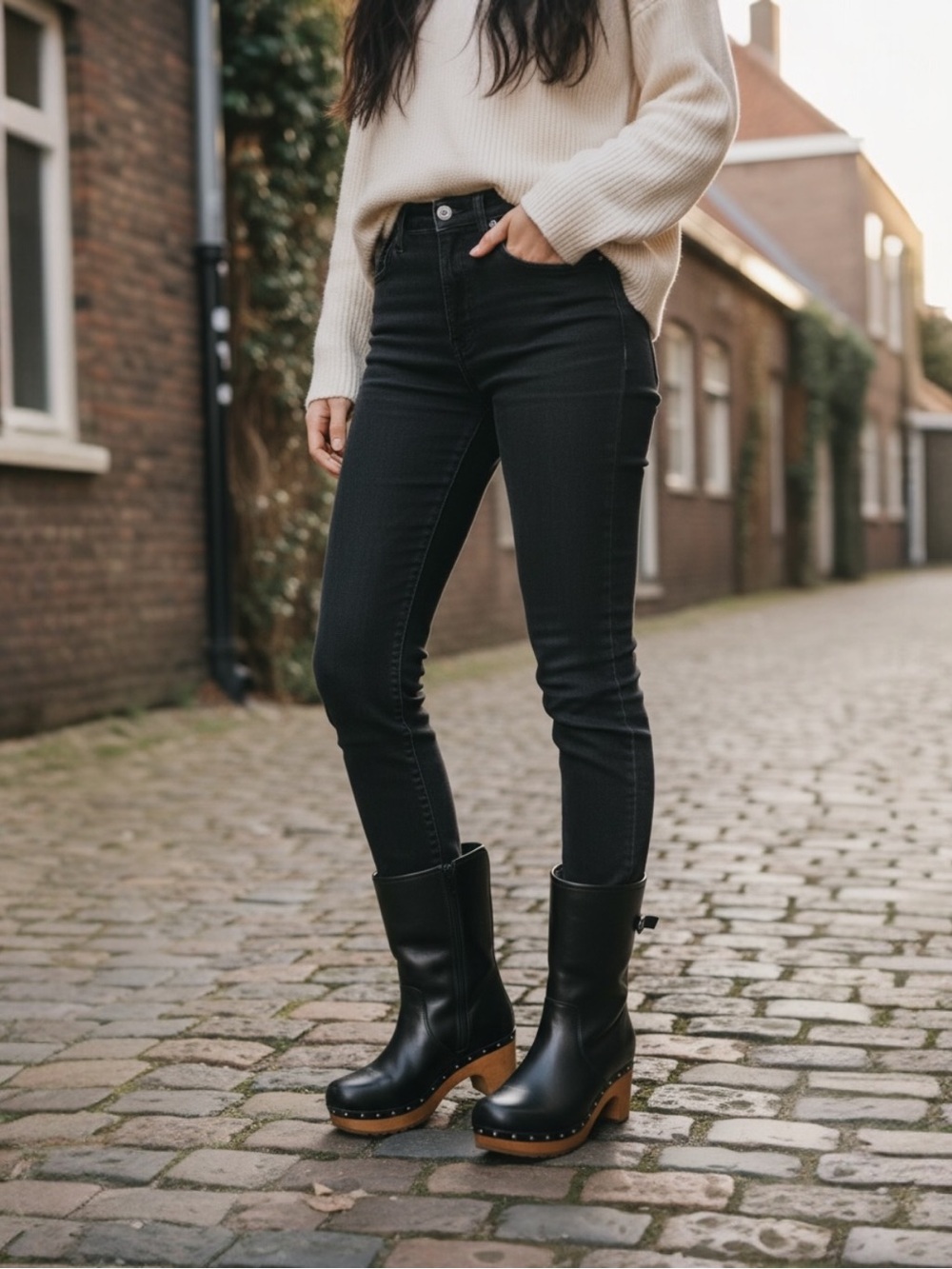 UGG Lynnea Leather Clog Boots Black 9